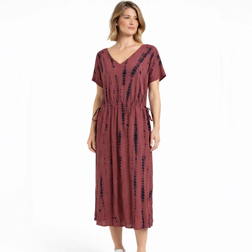 Pure J Jill Tie-Waisted Maxi Dress Size Large L Purejill Soft Paprika multi
